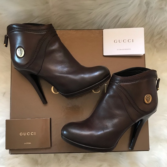 Gucci Shoes - Authentic GUCCI Rare Cocoa Leather Logo Booties